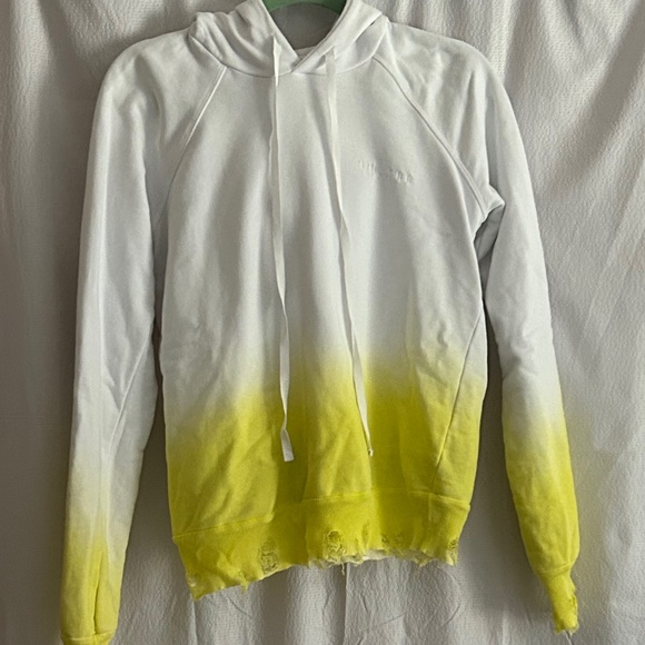 Unravel Project Yellow White Dip Dye Distressed Pullover Hoodie, Size S, NWT - Picture 7 of 11